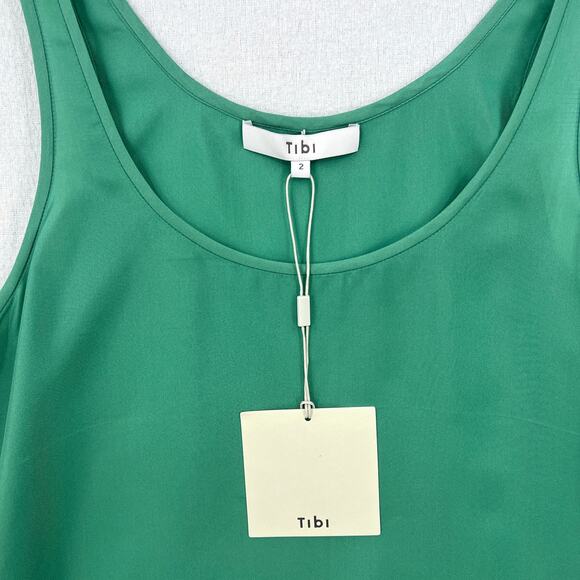 TIBI Silk Habutai Tank Top Womens 2 Green Tea Lightweight Layering NEW - Picture 10 of 16